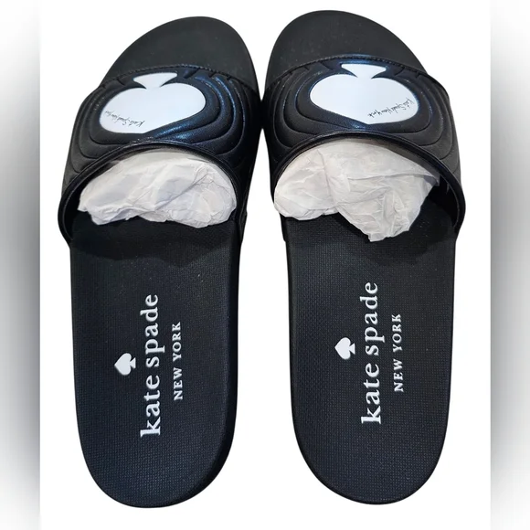 Kate Spade New York Splash Pool Slide Smooth Leather, Size 7 Optic White, New - Picture 4 of 9